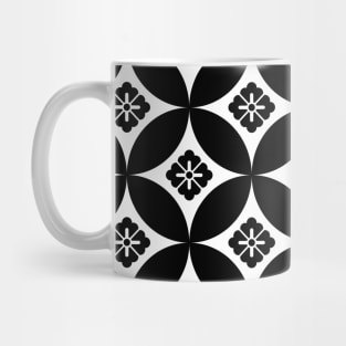 Traditional Japanese Shippo Flowers Pattern Black and White Mug